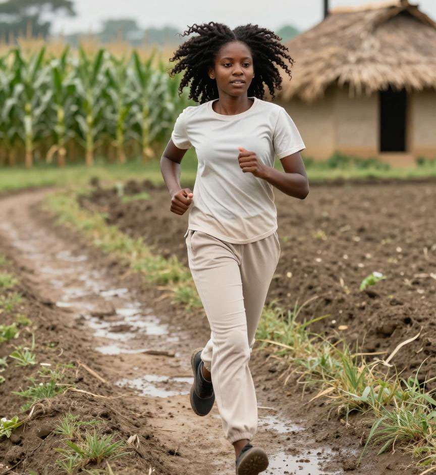 Femme courant sur un parcours de jogging dans un parc